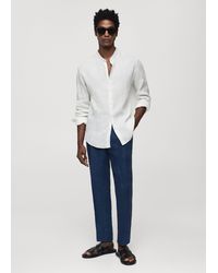 Mango - 100% Linen Mao Collar Shirt - Lyst