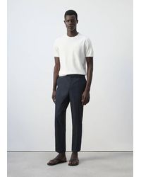 Mango - Slim Fit Cropped Cotton Blend Trousers - Lyst