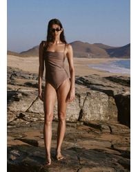Mango - Swimsuit With Side Ruched Strass Details - Lyst