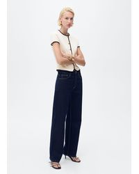 Mango - Cotton T-Shirt With Contrasting Trim - Lyst