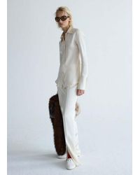 Mango - Satin Trousers With Hem Slits - Lyst