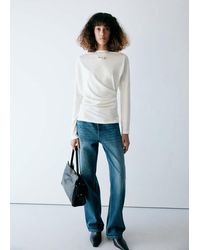 Mango - Boat Neck T-Shirt With Draped Detail - Lyst
