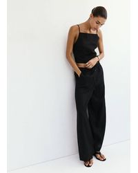 Mango - Linen Wide-Leg Trousers - Lyst