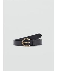 Mango - Leather Belt With Oval Buckle - Lyst