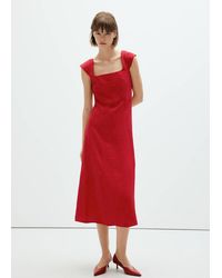 Mango - Vestito Svasato Schiena Fiocco Rosso - Lyst