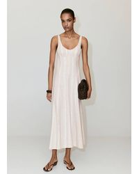Mango - Linen Dress With Combined Stripes - Lyst