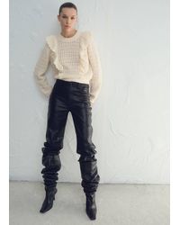 Mango - Openwork Knitted Sweater With Ruffles - Lyst