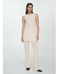 Mango - Ribbed Knitted Top With Slits Light/pastel - Lyst