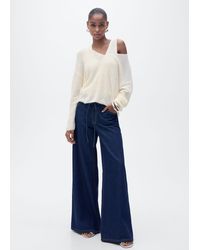 Mango - Pull-Over Maille Col En V Écru - Lyst