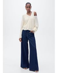 Mango - Pull-Over Maille Col En V Écru - Lyst