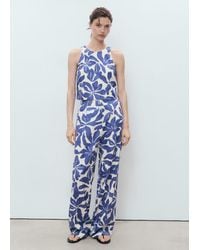 Mango - Pantaloni Misto Lino Stampa Blu - Lyst