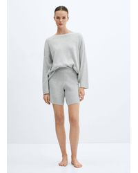 Mango - Cotton-linen Knitted Pyjama Shorts Light Heather - Lyst