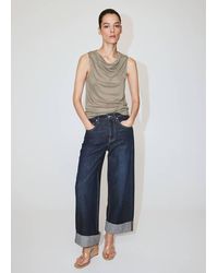 Mango - Linen Top With Draped Neck - Lyst