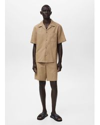 Mango - Linen Shirt With Bowling Collar And Pocket - Lyst