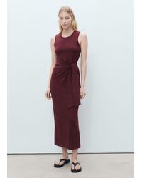 Mango - Cotton Midi-Dress With Knot Detail - Lyst