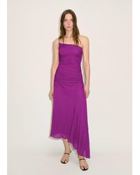 Mango - Asymmetrical Dress With Gathered Sides - Lyst