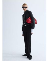 Mango - Leather Jacket With Strap Collar - Lyst