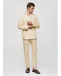 Mango - Cotton Linen Suit Trousers With Pleats Pastel - Lyst