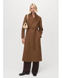 Mango - Cappotto Lana Handmade Cintura Marrone Medio - Lyst