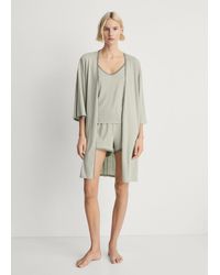 Mango - Baumwoll-Morgenmantel Mit Farblich Kontrastierender Spitze - Lyst