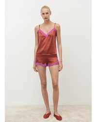 Mango - Silk Shorts With Contrasting Lace Trim - Lyst