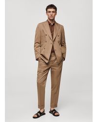 Mango - Virgin Wool Cotton Suit Trousers With Pleats - Lyst