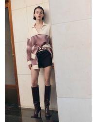 Mango - Pull-Over Rayures Col Polo Écru - Lyst