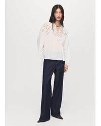 Mango - Embroidered Blouse With Bows - Lyst