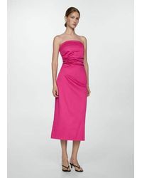 Mango - Cotton Strapless Draped Midi Dress - Lyst