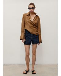 Mango - Short En Jean Droit Taille Haute Bleu - Lyst