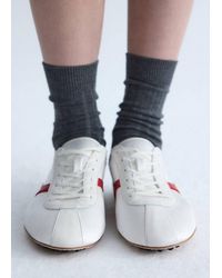 Mango - Leather Sneakers With Contrasting Sole - Lyst