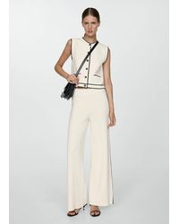 Mango - Knitted Waistcoat With Contrast Piping Ecru - Lyst