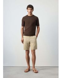 Mango - Cotton-Linen Blend Denim Bermuda Shorts, Regular Fit - Lyst