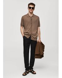 Mango - Knitted Polo Shirt With Buttons Dark - Lyst