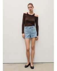 Mango - Short En Jean Taille Haute Avec Poches Bleu Moyen - Lyst