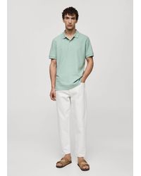 Mango - 100% Cotton Pique Polo Shirt Aqua - Lyst