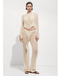 Mango - Openwork Knitted Sweater With Fringes - Lyst