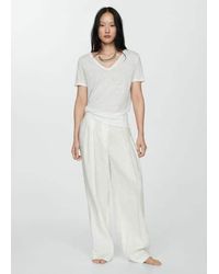 Mango - Relaxed Linen V-Neck Tee - Lyst