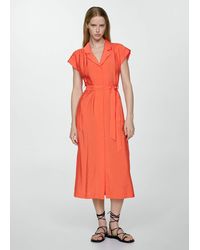 Mango - Shirt Dress With Bow Texture Coral - Lyst
