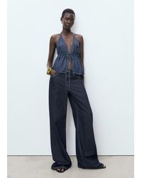 Mango - V-Neck Denim Top With Bow - Lyst