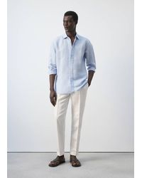 Mango - Regular-Fit Striped Cotton-Linen Shirt - Lyst