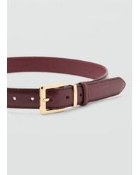 Mango - Leather Belt With Square Buckle Burgundy - Lyst