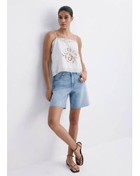 Mango - Straight Low-Rise Denim Bermuda Shorts - Lyst