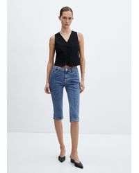 Mango - Capri Jeans With Decorative Stitching Medium - Lyst