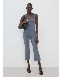 Mango - Gingham-Check Cropped Trousers - Lyst