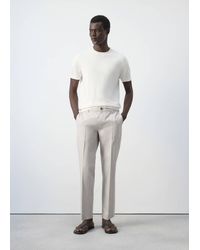 Mango - Slim Fit Cropped Cotton Blend Trousers - Lyst