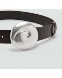 Mango - Leather Belt With Shell Buckle - Lyst