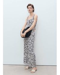 Mango - Floral Linen Trousers - Lyst