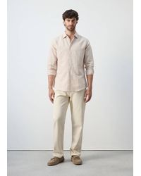 Mango - Linen Cotton Slim Fit Striped Shirt - Lyst