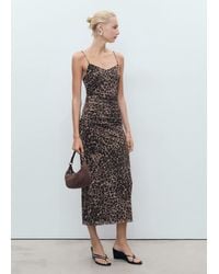 Mango - Ruched Leopard-Print Midi-Dress - Lyst